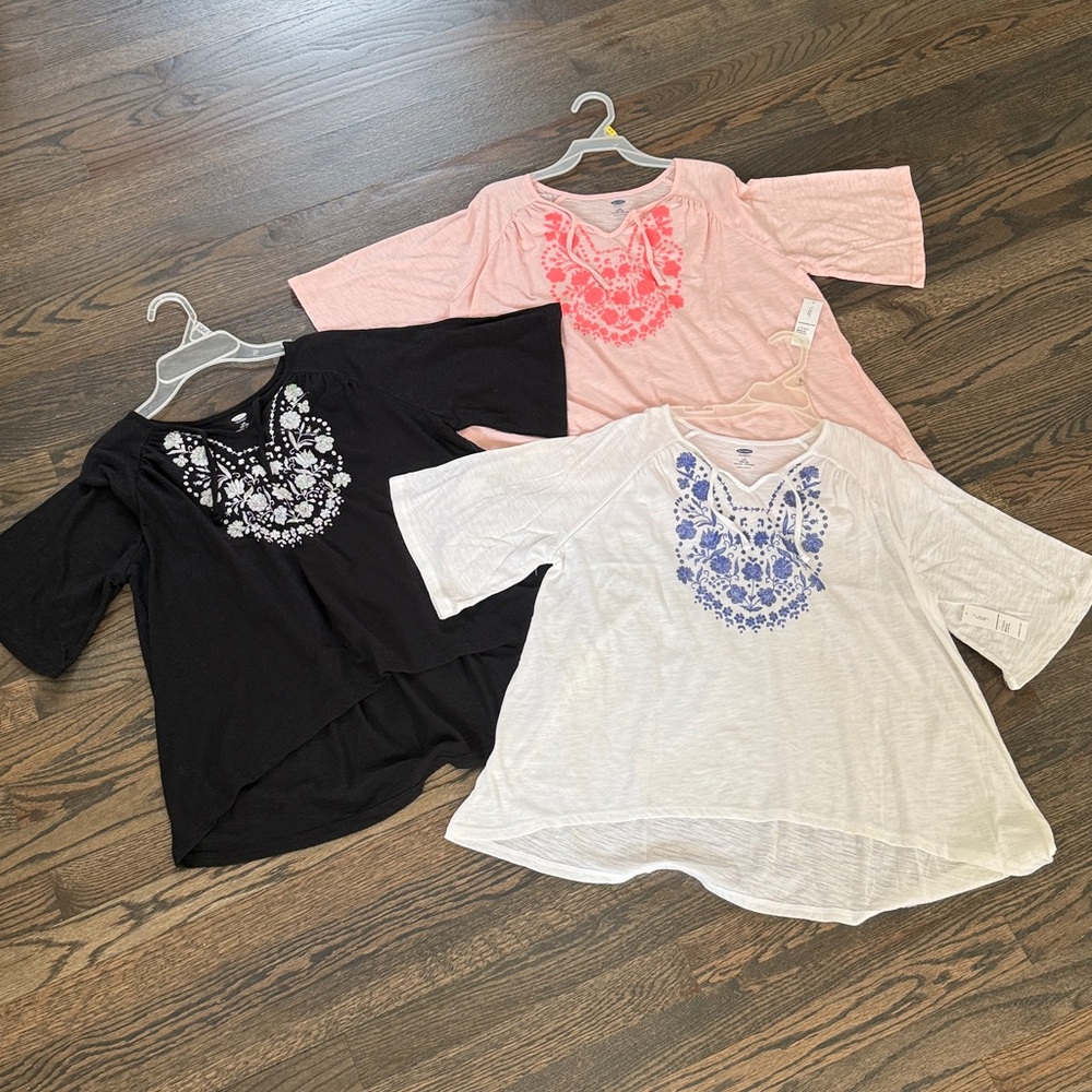 3 NEW Girls Old Navy Tops Boho Bohemian Shirt Blouse Tunic Size L (10-12)